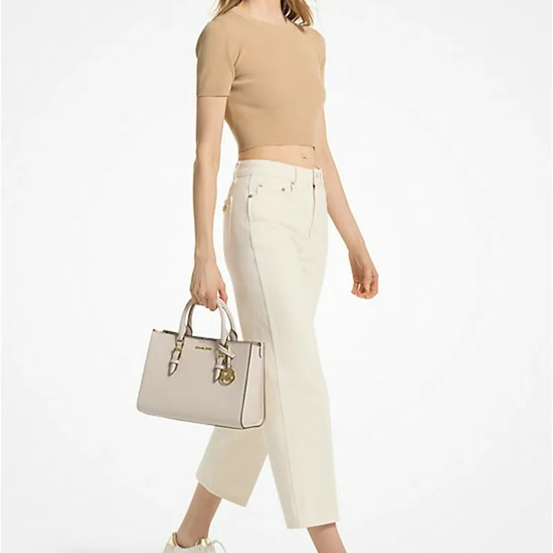 MICHAEL KORS Charlotte Saffiano Leather 2-in-1 Shoulder Bag Crossbody Bag Handbag Medium Size Women's Cream White-3