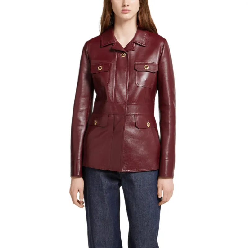GUCCI Leather Jacket Women's Red-1
