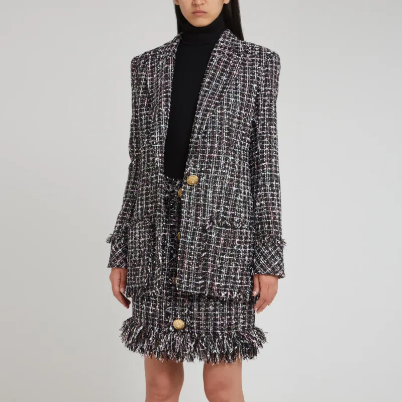 BALMAIN Single Breasted Tweed Jacket-4