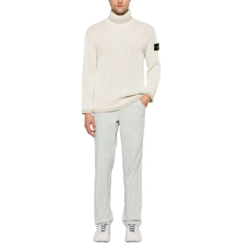 STONE ISLAND Logo Patch Roll Neck Ribbed Jumper-2