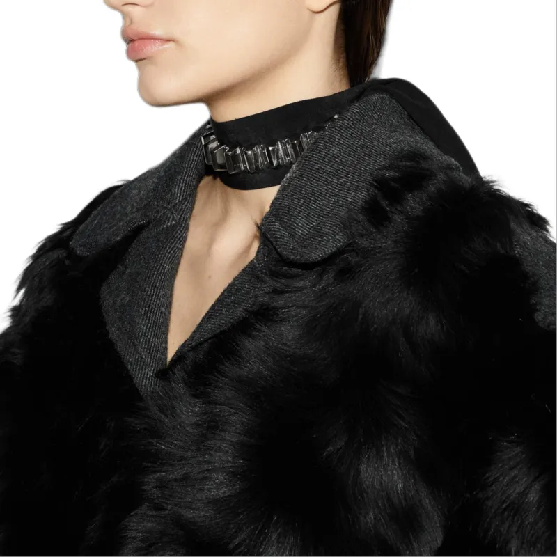 GUCCI FW24 Velvet-feel Coat Women's Black-5