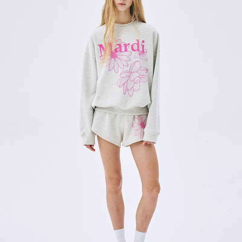 MARDI MERCREDI SS25 SWEATSHIRT TRIPLE FLOWER_OATMEAL PINK Sweatshirt Korean Style Women's Oatmeal Pink-3
