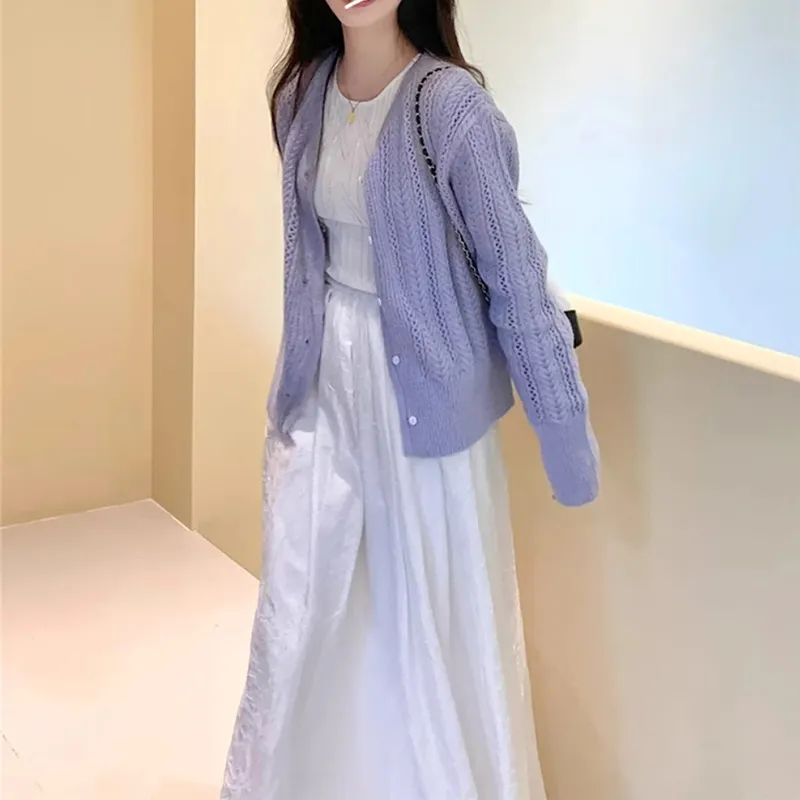 Udon House Skirt Set Women's Purple+White-4