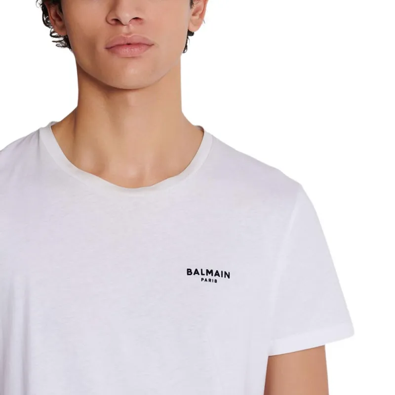 BALMAIN Flocked Logo Crewneck T Shirt-7