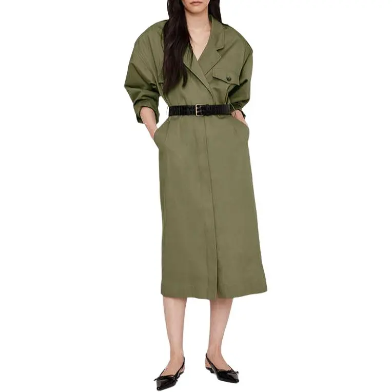 Anine Bing SS25 Long Sleeved Dress Women's Olive-1