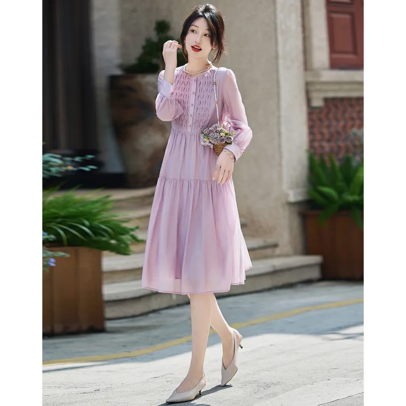 【dme】 Long Sleeved Dress Women's Purple-4