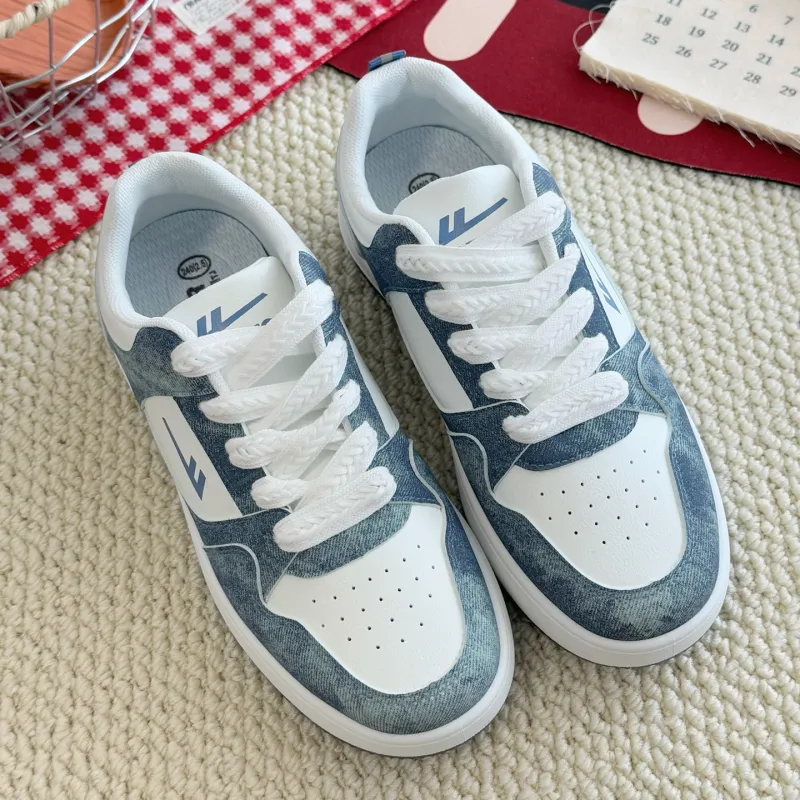 Warrior Lightweight And Breathable Low Top Skateboard Shoes Unisex Denim Blue White-7