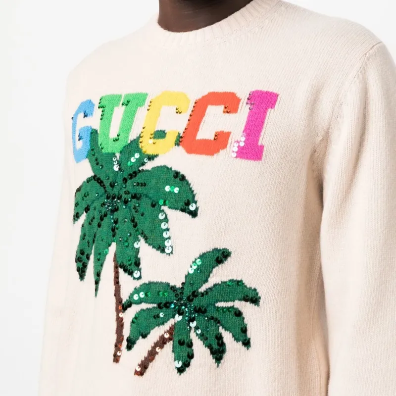 GUCCI Palm Tree print Wool Sweater-5