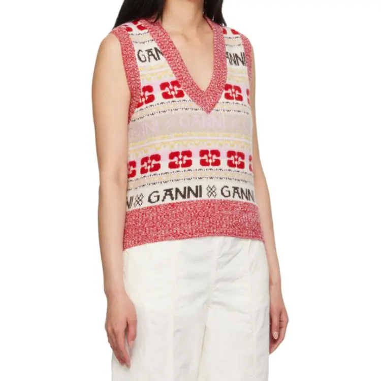 GANNI Intarsia-knit Logo Vest-4