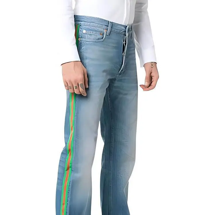 GUCCI Web Trim Embellished Straight Jeans-1