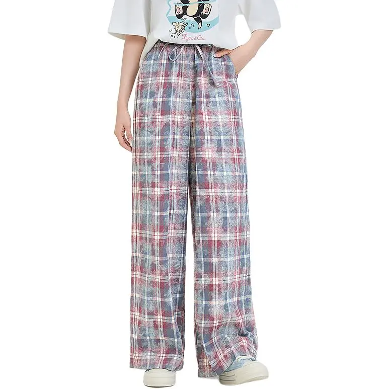 Three Blessings Casual Pants Women's Red And Blue Plaid-3