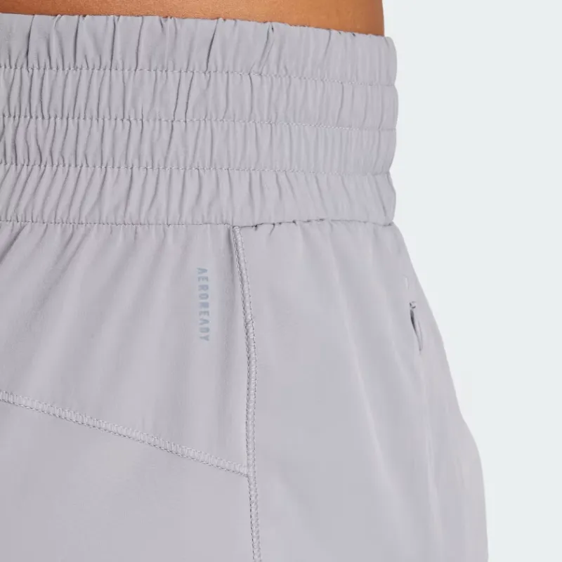 Adidas Women's Pacer Stretch Woven Zipper Pocket Lux Shorts Grey Three-4