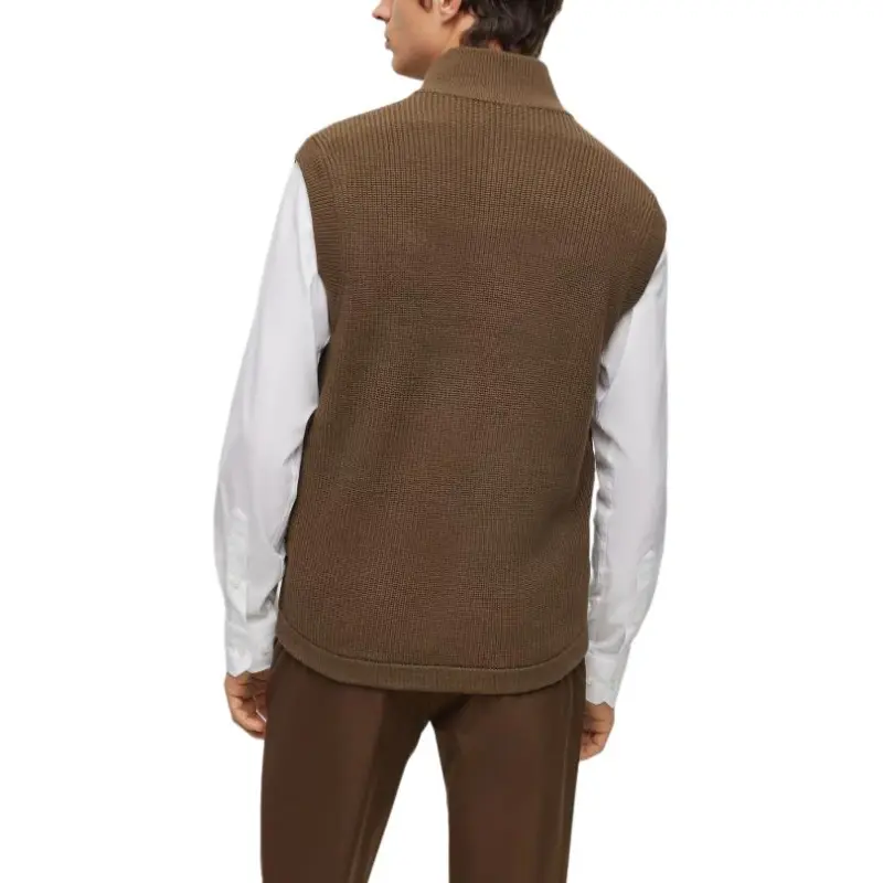HUGO BOSS Regular Fit Gilet With Logo Patch Vest Men's Brown-3