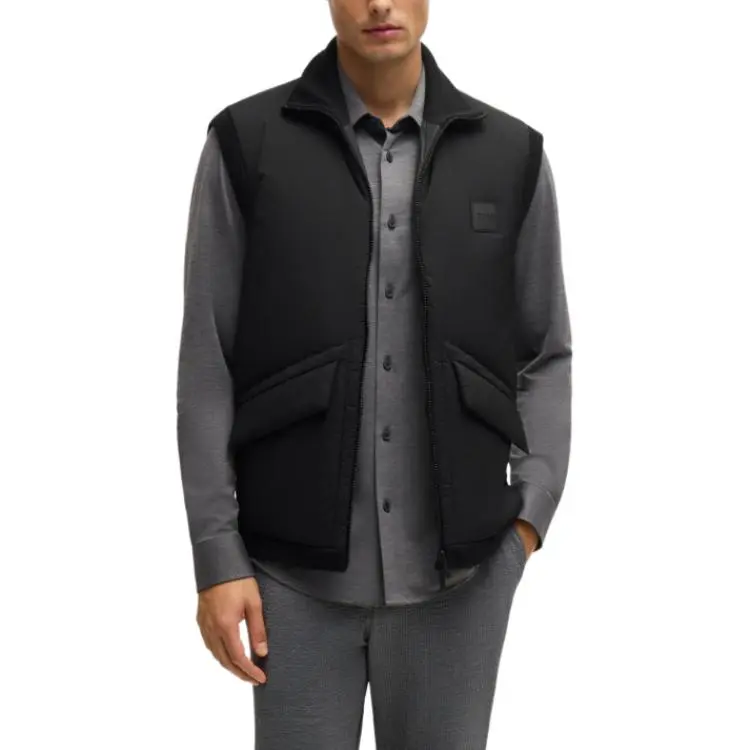 HUGO BOSS Padded Mixed Waterial Vest With Logo Badge Vest Men's Black-2