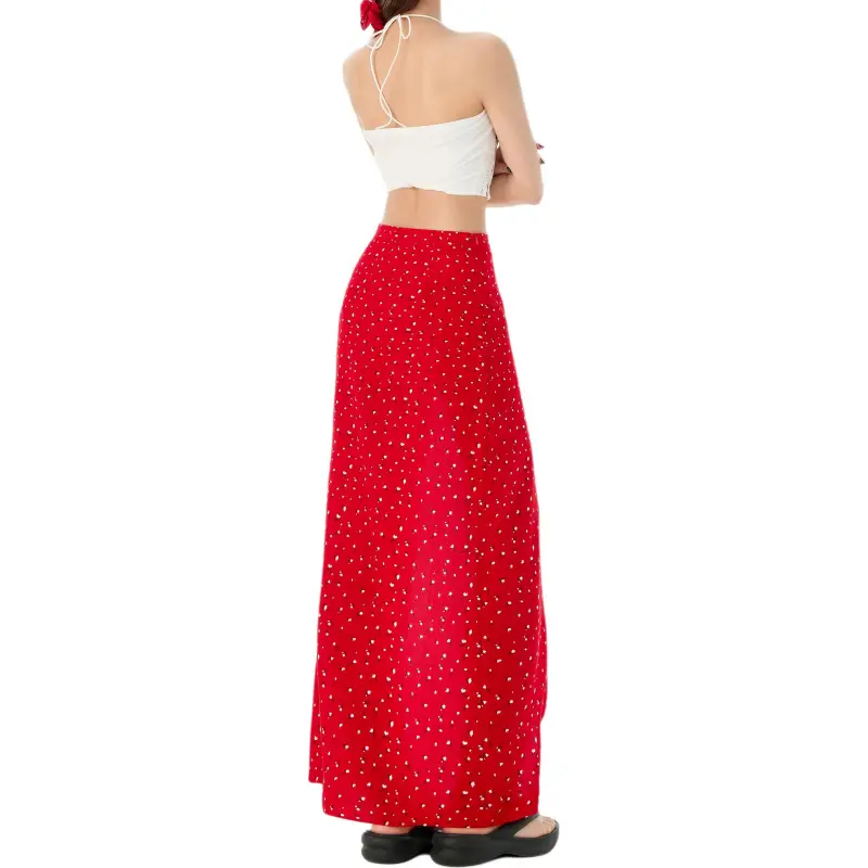 Wen Shan Casual Long Skirt Women's Red-1