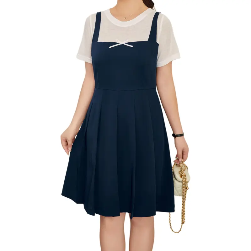 DAMABAIFENBAI Short Sleeved Dress Women's Navy Blue-1