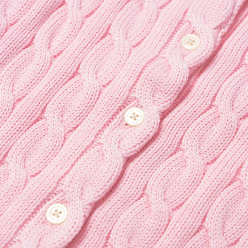 Polo Ralph Lauren Cable Knit Cotton Crewneck Cardigan Knitwear Women's Pink-9