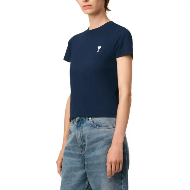 AMIPARIS Paris Logo Embroidered Cropped T Shirt-2