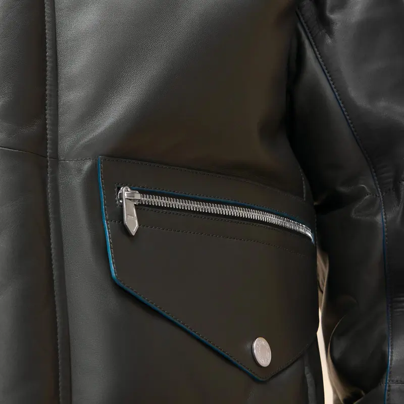 HERMES Leather Jacket Men's Black-2