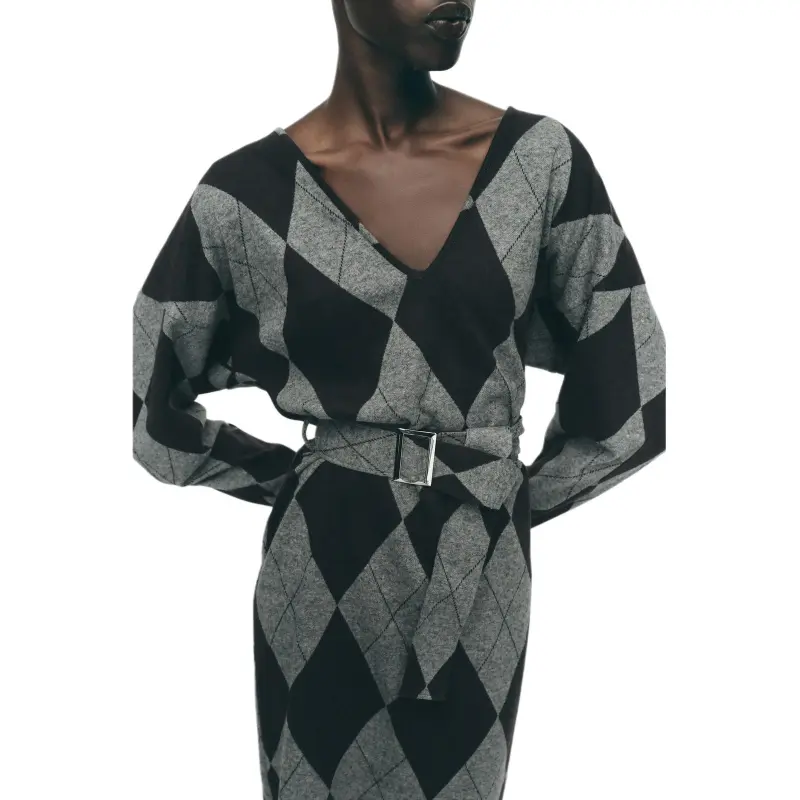 ZARA Long Sleeved Dress Women's Mink Brown-2