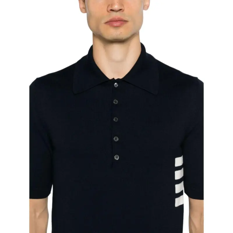 THOM BROWNE 4 Bar Short Sleeved Knitted Polo Shirt-4
