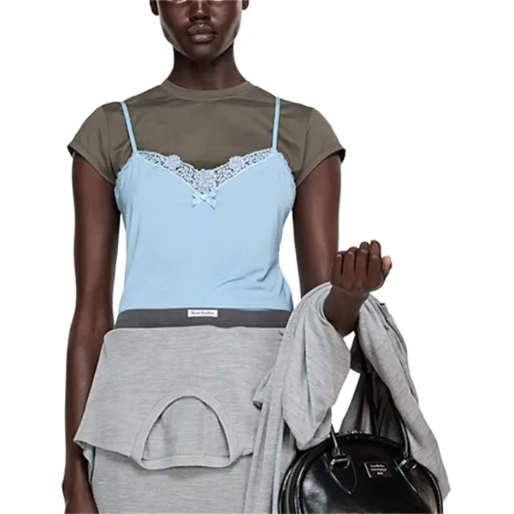 Acne Studios Lace Strap T Shirt 'Grey/Blue'-1