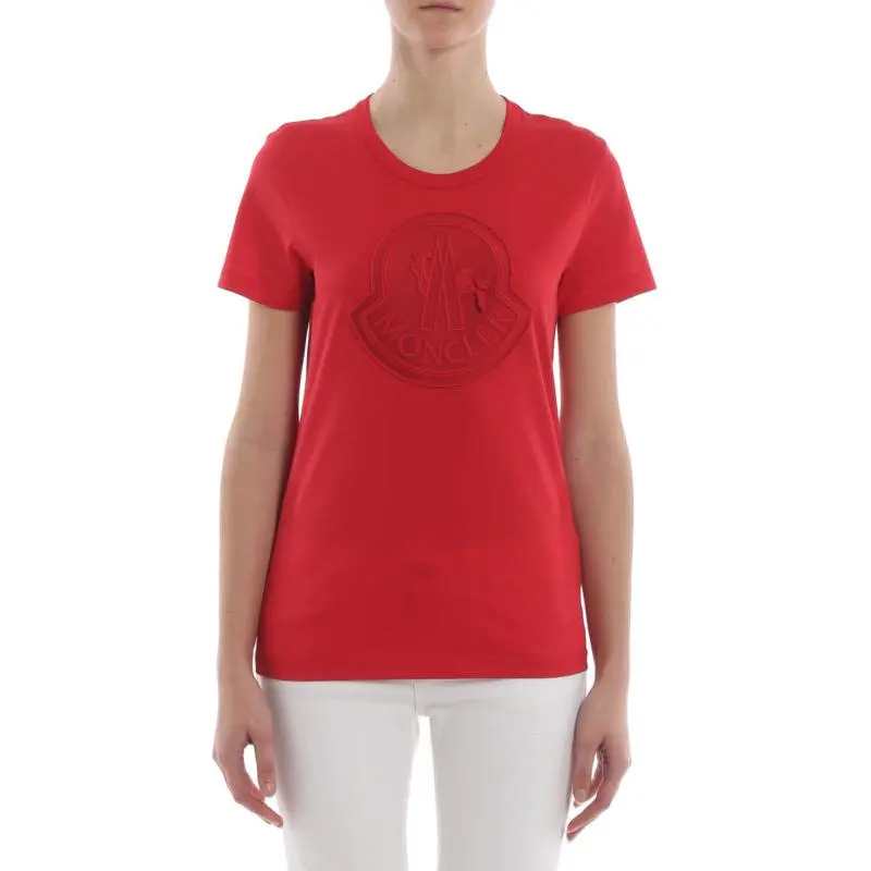 Moncler Embroided Logo Print T Shirt 'Red'-3