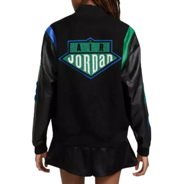 Jordan X Aleali May Varsity Jacket Black Game Royal Pine Green-4