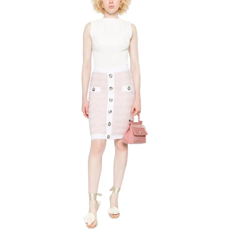 BALMAIN SS25 Casual Long Skirt Women's Pink-1