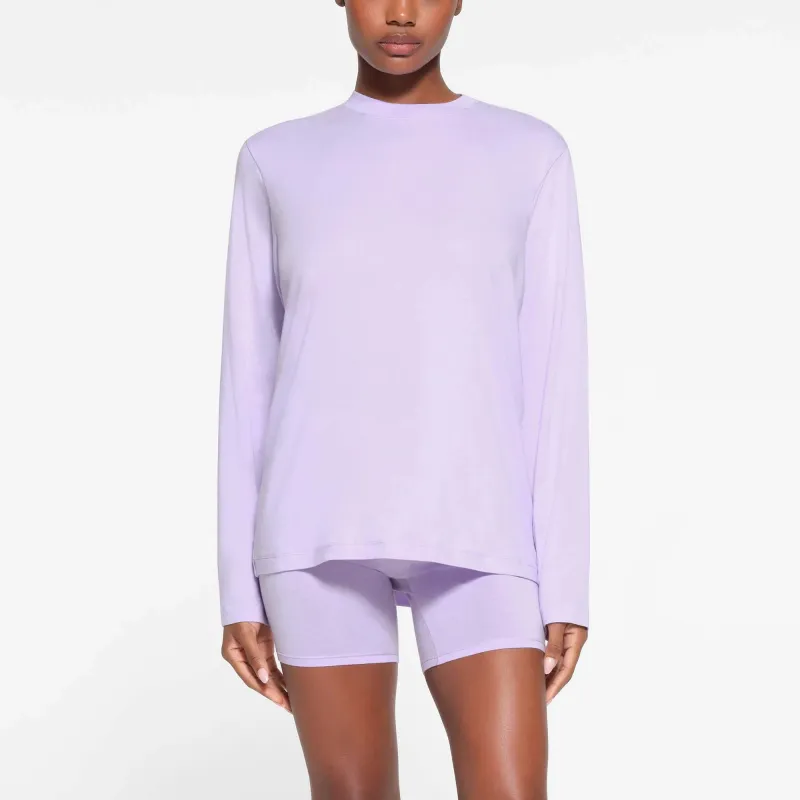 SKIMS Drop Shoulder Sleeve T-Shirt Women's LILY/White Lily-1