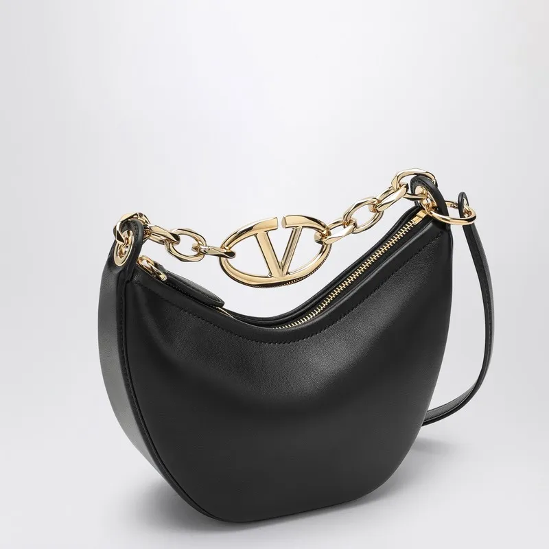 Valentino Lambskin Crossbody One Shoulder Handbag Women's Black-5