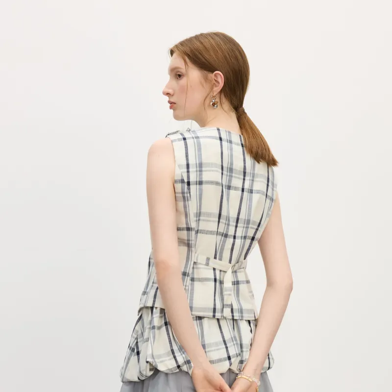 FANSILANEN Shirts Women's Beige Gray Plaid-1