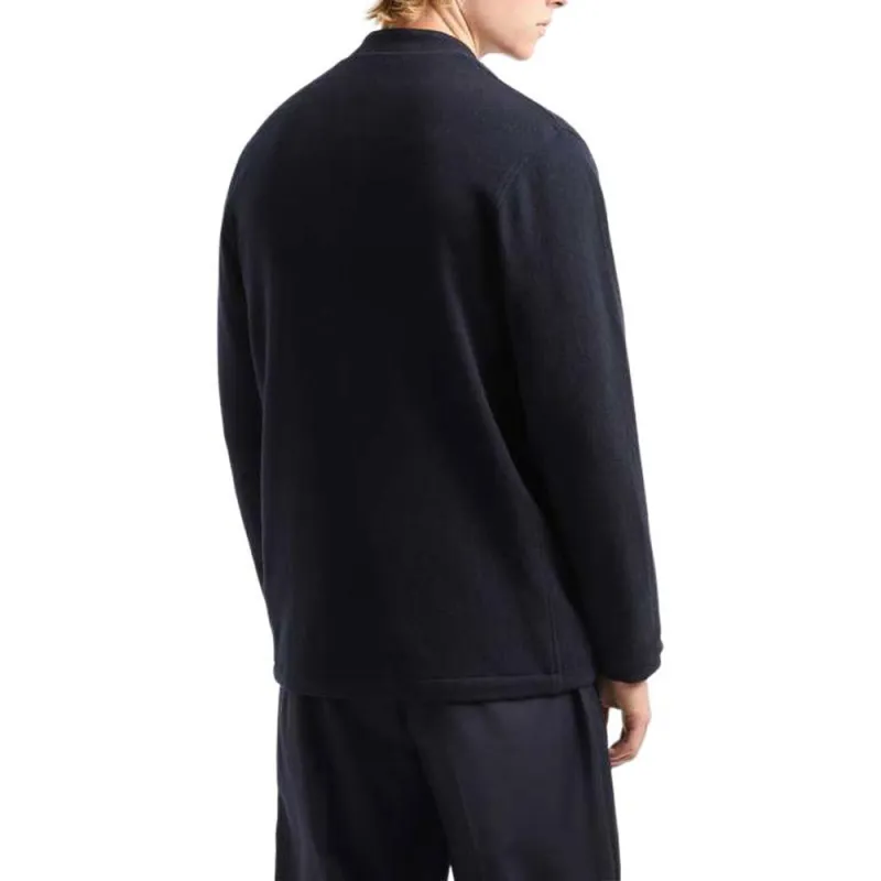 EMPORIO ARMANI Plated Plain knit Virgin wool Blazer With Guru Collar-3