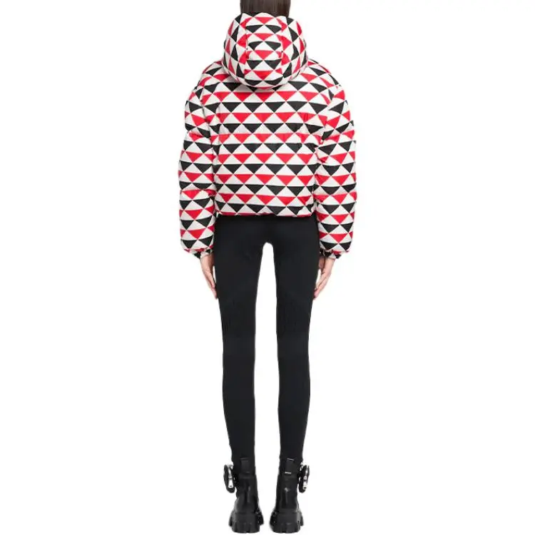 PRADA Diamond Print Triangle Logo Coat 'Navy/Red/White'-2