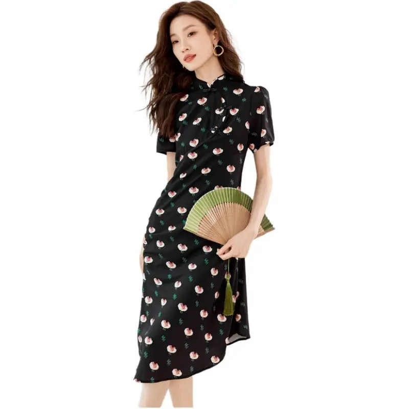 Mo Han Yi Mei Short Sleeved Dress Women's Black-1