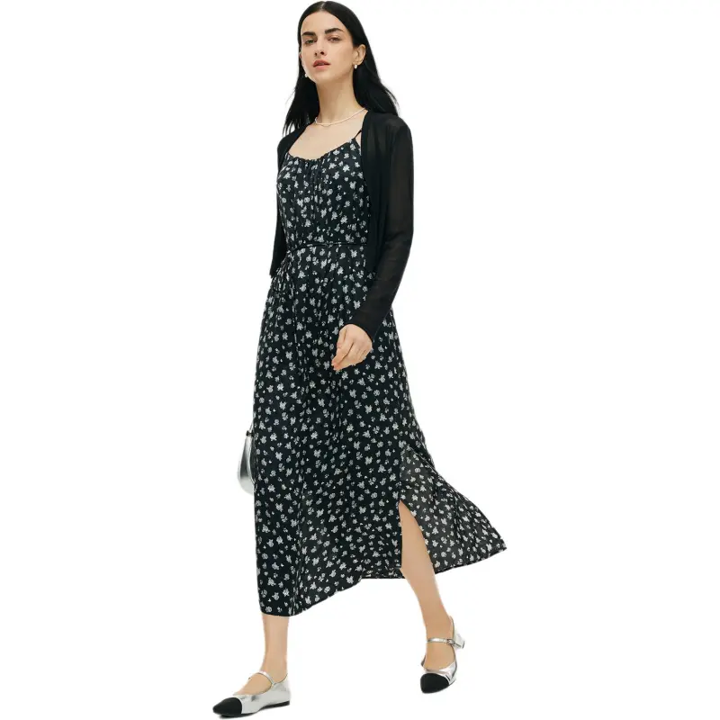 GOELIA Two Piece Skirt Sets Women's 8BD Black With Ecru Small Rose Print-2