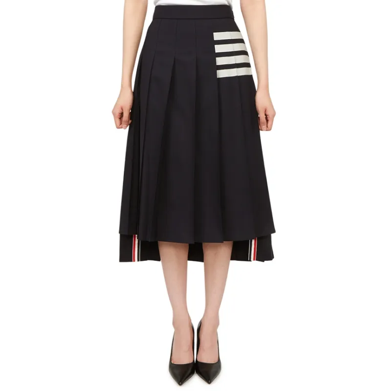 THOM BROWNE Pleated Asymmetric Midi Skirt-3