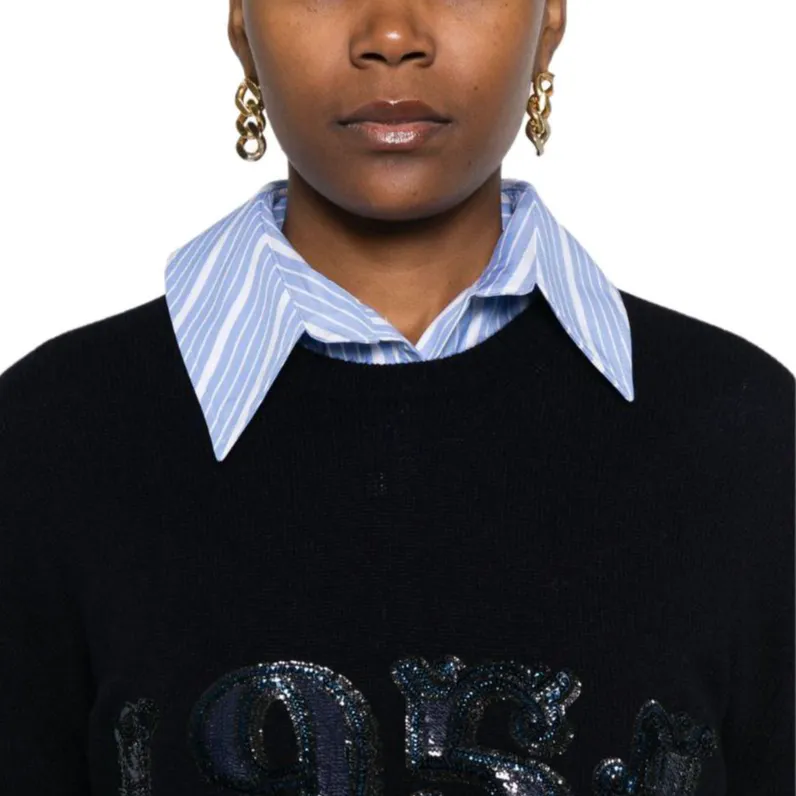 MaxMara Plata Logo Embellished Crewneck Jumper-11