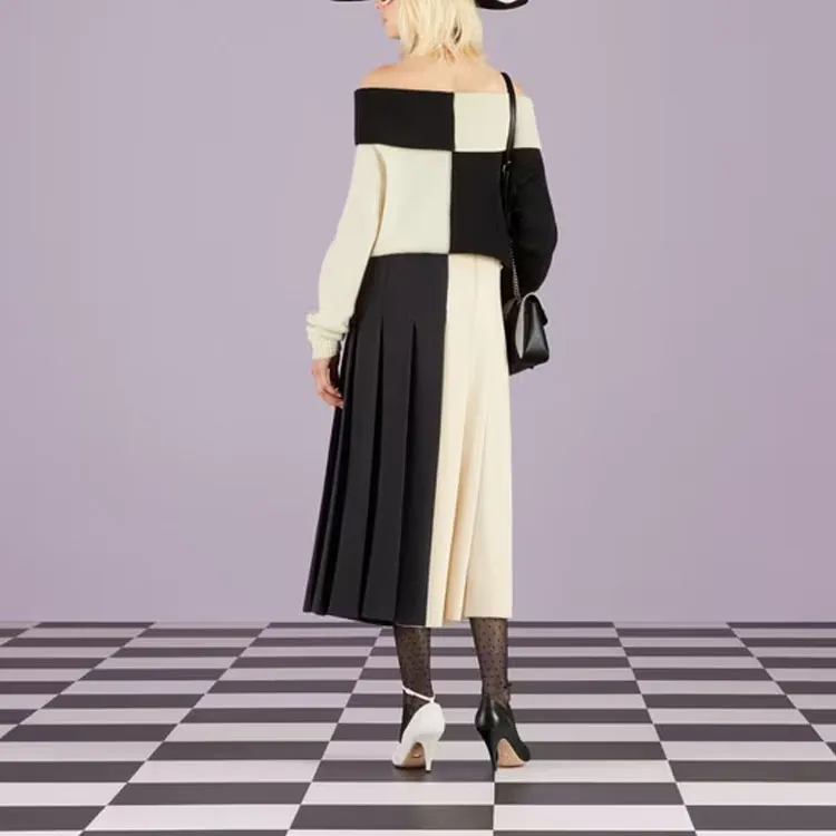 GUCCI Two tone Pleated Knitted Skirt-2