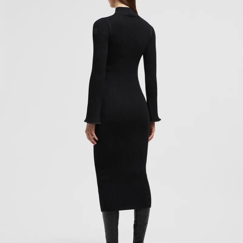 Moncler Half Zip Ribbed Knit Midi Dress-2