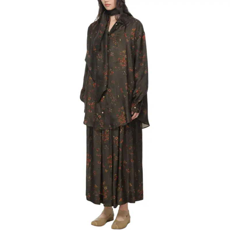 UMA WANG Floral Printed Curved Hem Shirt-3
