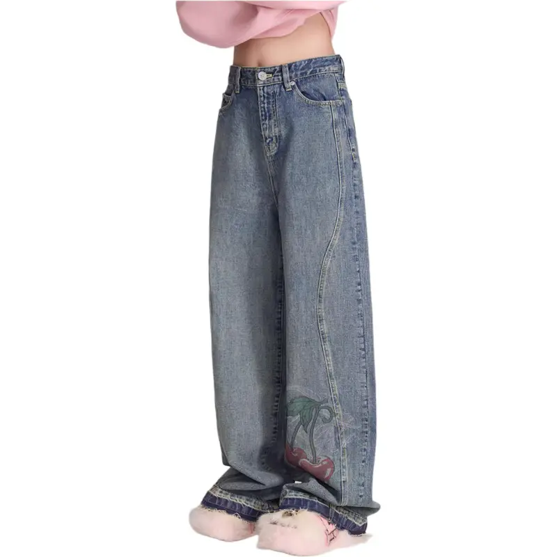 LALABOBO Jeans Women's Medium Blue White-2