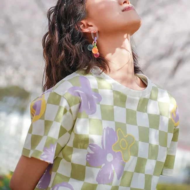 Vans T Shirts Women's Green Checkerboard-4