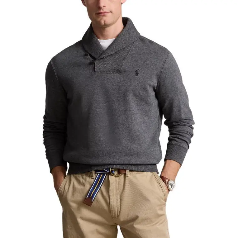 Polo Ralph Lauren Luxury Jersey Shawl Collar Knitwear Men's Gray-3