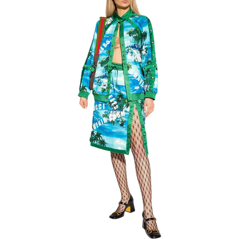GUCCI Hawaiian Printed Knee Length Skirt Blue/Multi-2