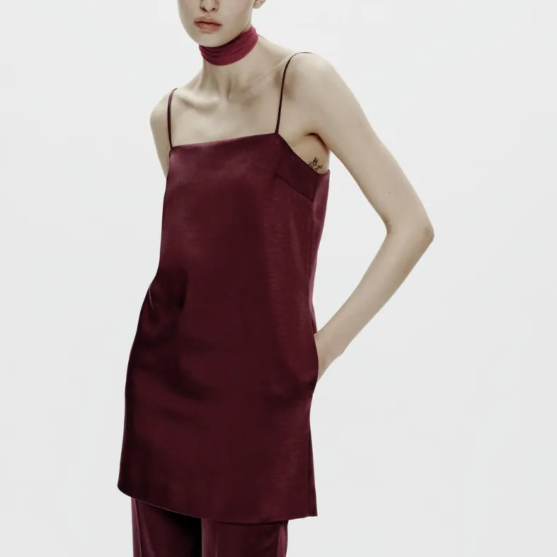 ZARA Valentine's Day Collection Slip Dresses Women's Burgundy-2