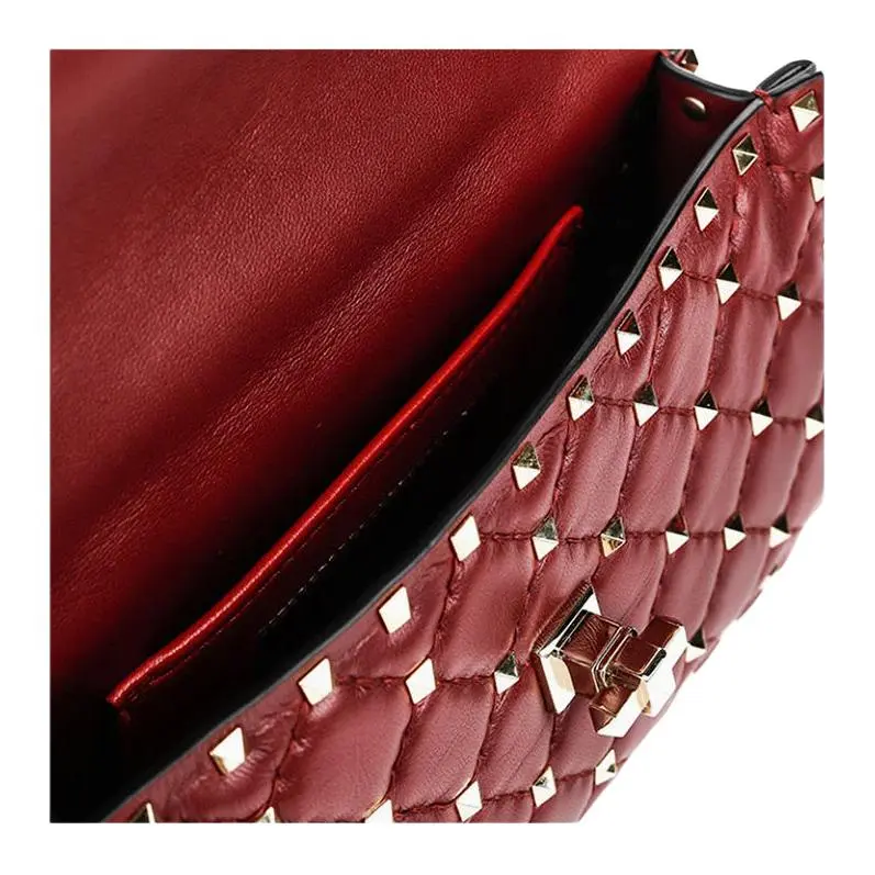 Valentino Lambskin Shoulder Bag Trumpets Women's Burgundy-5