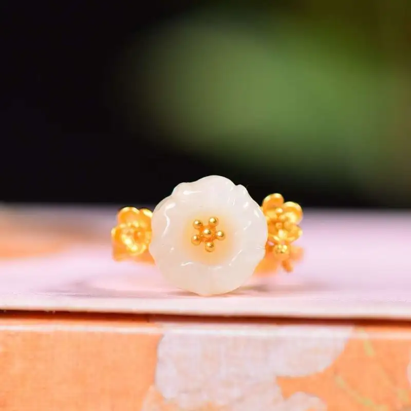 Grace Hetian Jade Rings Pale Greenish White Jade Women's-1