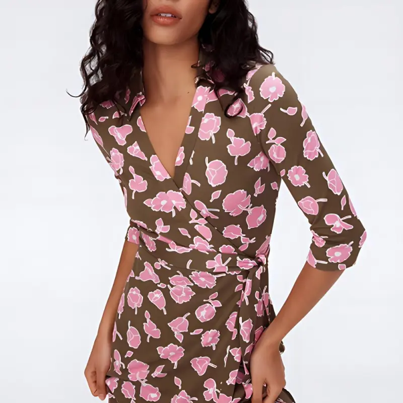 DVF Diane Von Furstenberg SS24 Long Sleeved Dress Women's Brown-3