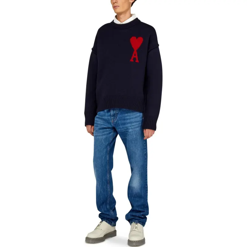 Ami Paris Ami De Coeur Felted Merino Wool Sweater-2